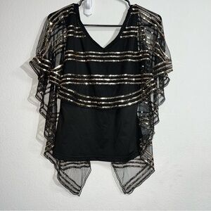 Women’s Asymmetric Sequin Metallic Black / Gold Y2K Top Size Small